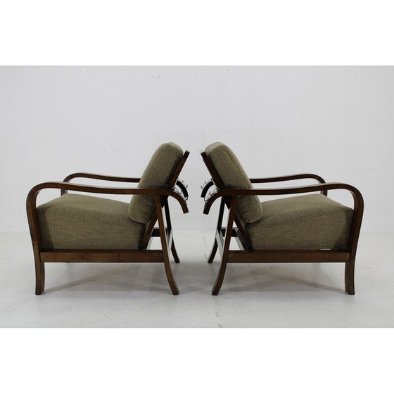 Image 1 of Pair of vintage Art Deco armchairs in walnut finish, Czechoslovakia 1930s