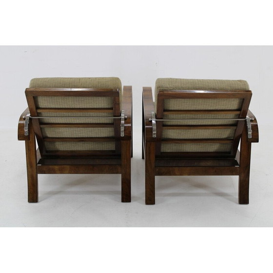 Image 1 of Pair of vintage Art Deco armchairs in walnut finish, Czechoslovakia 1930s