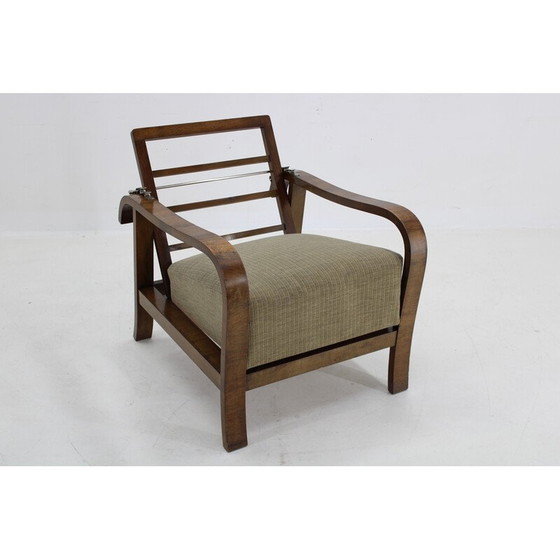 Image 1 of Pair of vintage Art Deco armchairs in walnut finish, Czechoslovakia 1930s