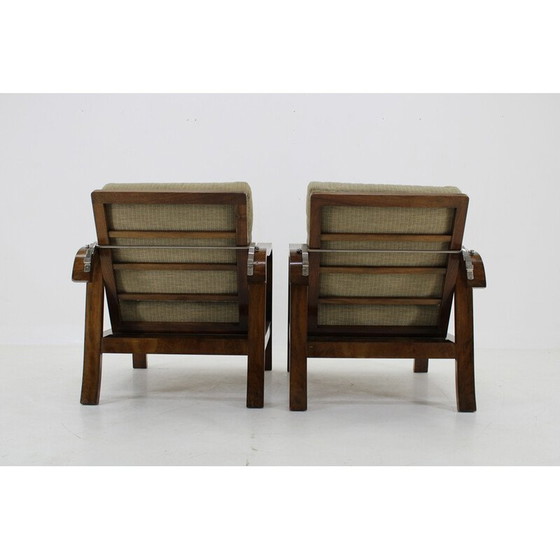 Image 1 of Pair of vintage Art Deco armchairs in walnut finish, Czechoslovakia 1930s