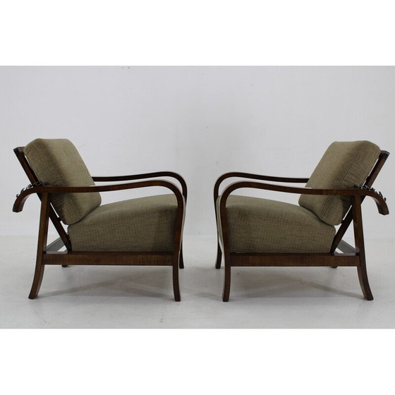 Image 1 of Pair of vintage Art Deco armchairs in walnut finish, Czechoslovakia 1930s