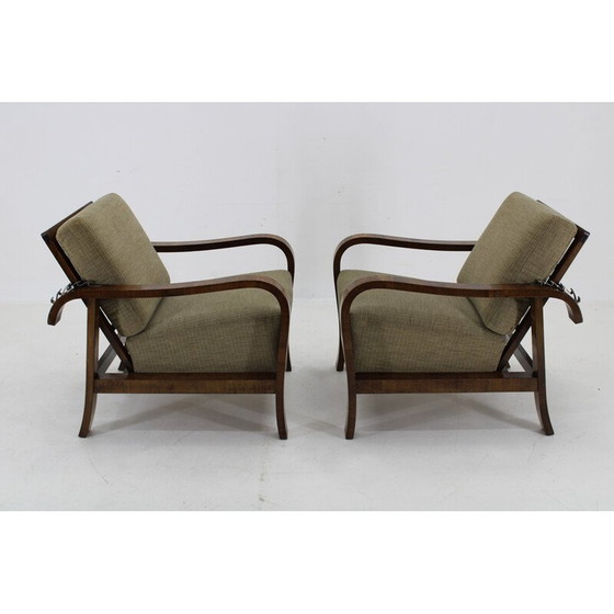 Image 1 of Pair of vintage Art Deco armchairs in walnut finish, Czechoslovakia 1930s