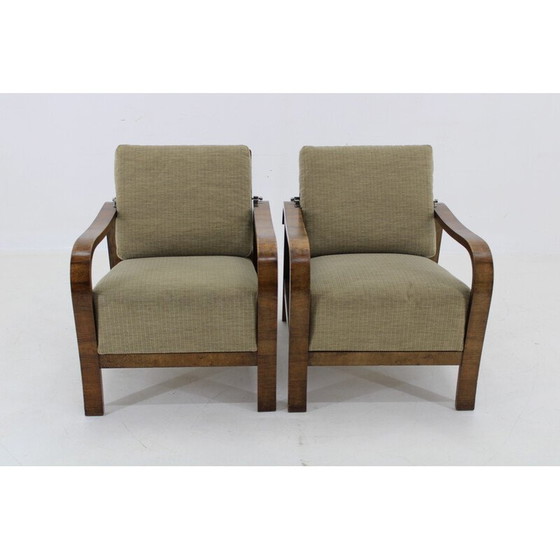 Image 1 of Pair of vintage Art Deco armchairs in walnut finish, Czechoslovakia 1930s