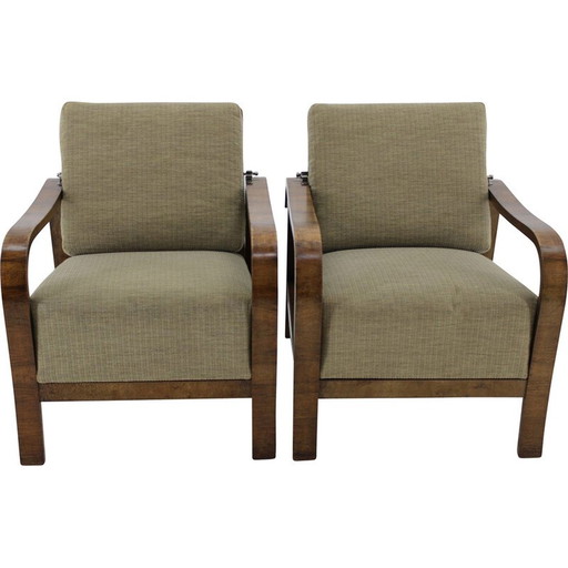 Pair of vintage Art Deco armchairs in walnut finish, Czechoslovakia 1930s