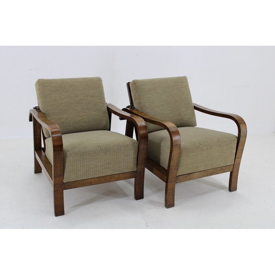 Image 1 of Pair of vintage Art Deco armchairs in walnut finish, Czechoslovakia 1930s