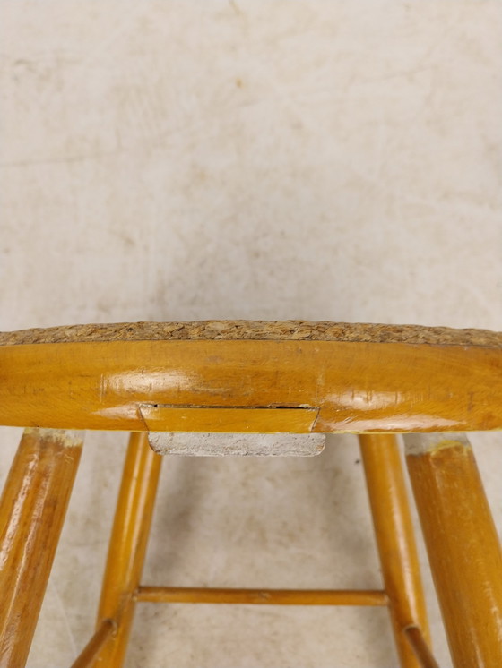 Image 1 of 1 X Midcenturymodern Pine Stool With Cork Seat 1960'S