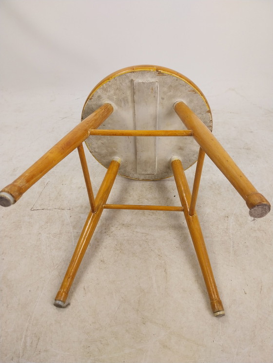 Image 1 of 1 X Midcenturymodern Pine Stool With Cork Seat 1960'S