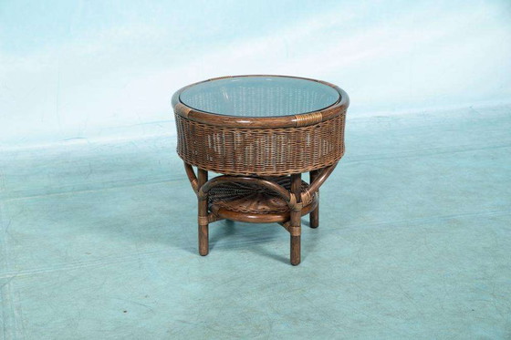 Image 1 of Bohemian 70s Coffee table, wicker round side table