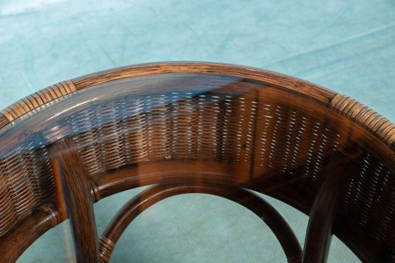 Image 1 of Bohemian 70s Coffee table, wicker round side table