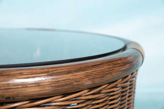 Image 1 of Bohemian 70s Coffee table, wicker round side table