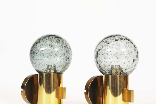 2X Vintage 1970’S Brass & Glass Wall Lights