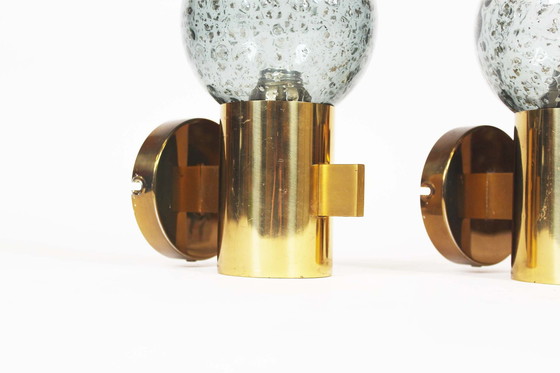 Image 1 of 2X Vintage 1970’S Brass & Glass Wall Lights