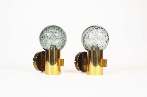 2X Vintage 1970’S Brass & Glass Wall Lights