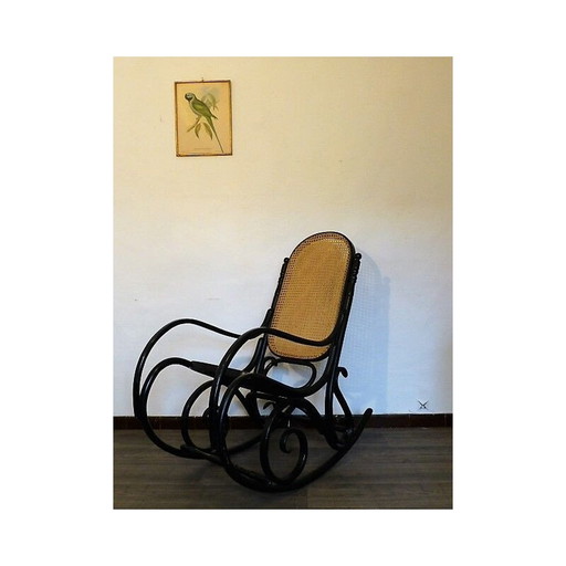 Black rocking wooden sitting caning 1960 