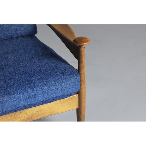 Image 1 of Vintage 3-seater sofa in teak and blue cushion, Denmark 1960