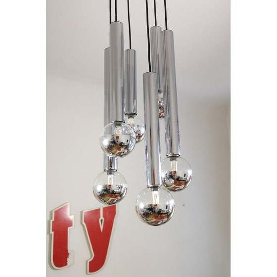 Image 1 of Lampadario a cascata cromato vintage di Motoko Ishii per Staff, 1970