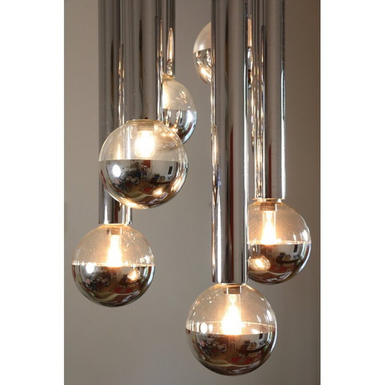 Image 1 of Lampadario a cascata cromato vintage di Motoko Ishii per Staff, 1970