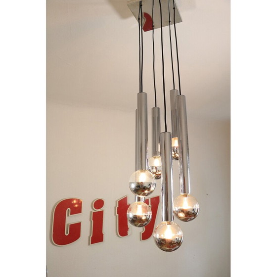 Image 1 of Lampadario a cascata cromato vintage di Motoko Ishii per Staff, 1970
