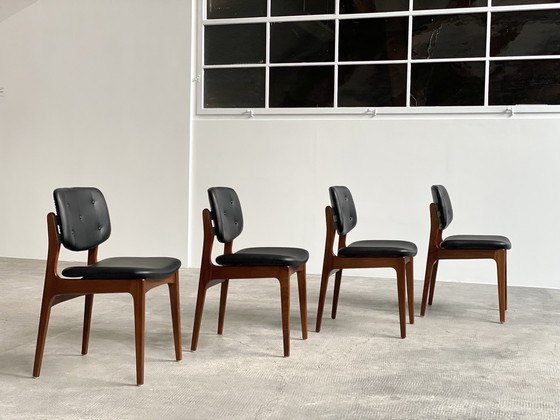 Image 1 of 4 sedie da pranzo Mid-Century in pelle skai color noce e nero