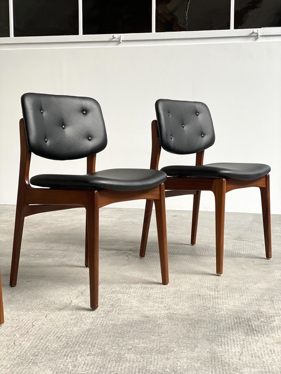 Image 1 of 4 sedie da pranzo Mid-Century in pelle skai color noce e nero