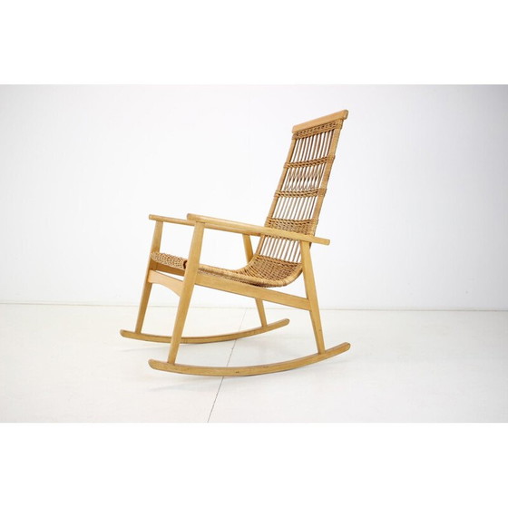 Image 1 of Mid-century rattan rocking chairs, Czechoslovakia 1960s