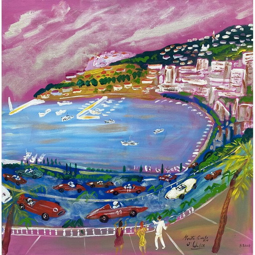 Acrílico vintage sobre lienzo "Monte Carlo" de Jean Wallis