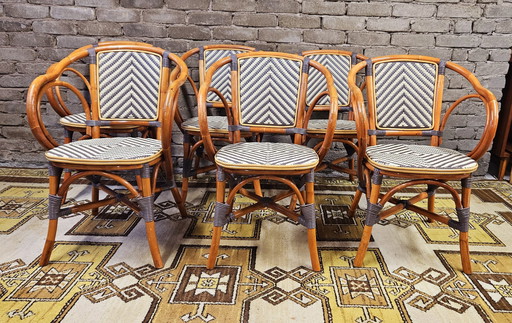 Lot De 6 Fauteuils Bistrots De Terrasse Bambou, Rotin