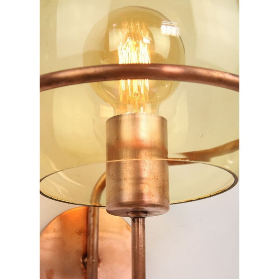 Image 1 of Mid-century copper and glass wall lamp