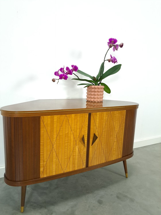 Image 1 of Bar cabinet with swivel bar and mirror wall