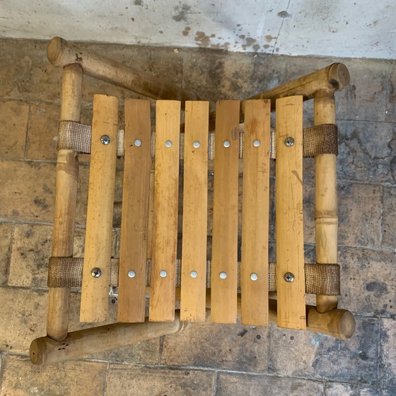 Image 1 of Paire de tabourets de pêcheur en bambou vintage