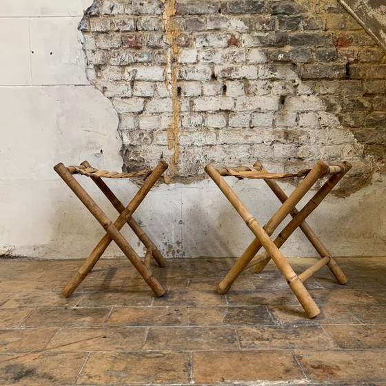 Image 1 of Paire de tabourets de pêcheur en bambou vintage