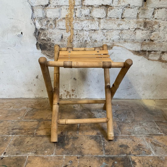 Image 1 of Paire de tabourets de pêcheur en bambou vintage