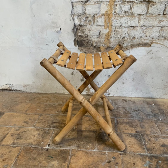 Image 1 of Paire de tabourets de pêcheur en bambou vintage