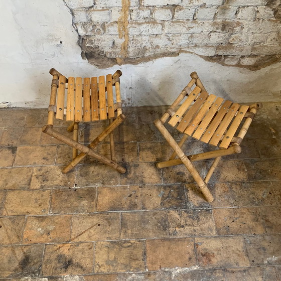 Image 1 of Paire de tabourets de pêcheur en bambou vintage