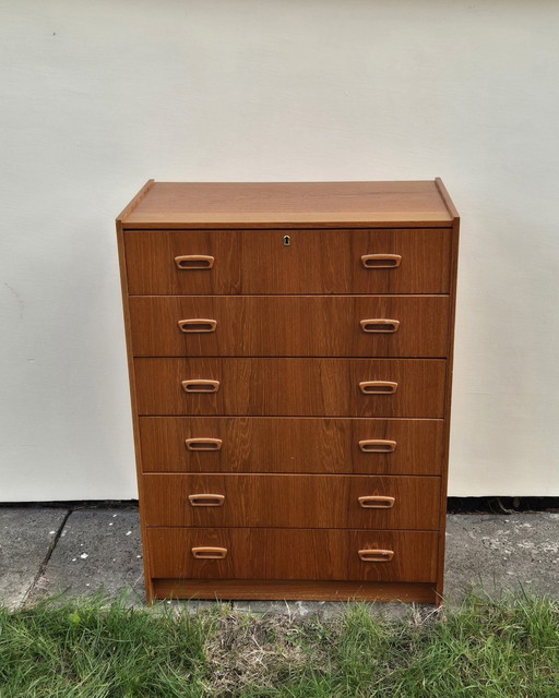 Danish Teak Chest of 6 Drawers, 1970S