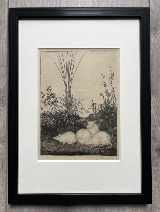 Image 1 of Jan Mankes 1889-1923 / Heliogravure originale 4 topi 1923 (bella cornice)