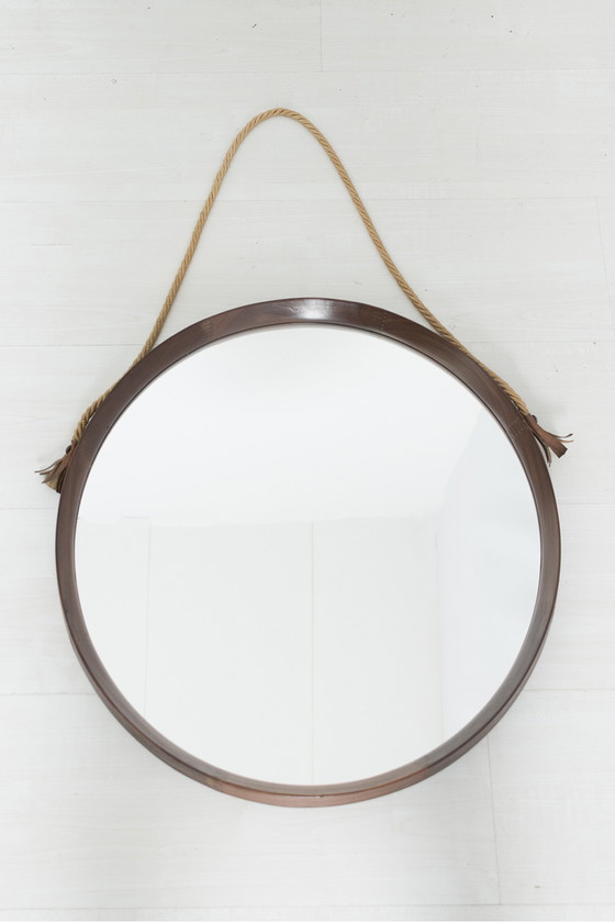 Image 1 of Round mirror with teak frame