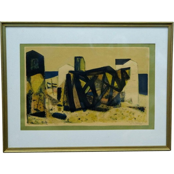 Image 1 of Vintage abstract lithograph by Gosta Lindqvist, 1954