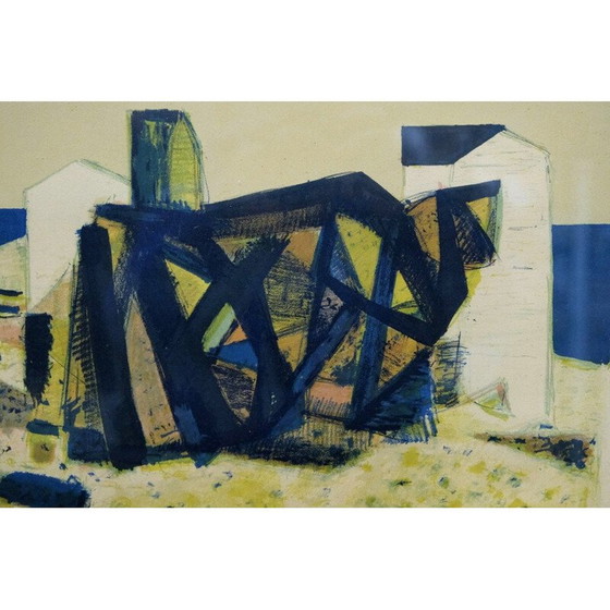 Image 1 of Vintage abstract lithograph by Gosta Lindqvist, 1954