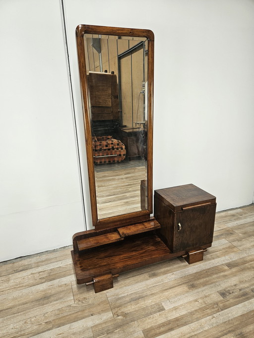 Art Decò Dressing Table In Walnut With Mirror