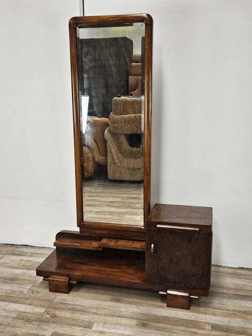 Art Decò Dressing Table In Walnut With Mirror