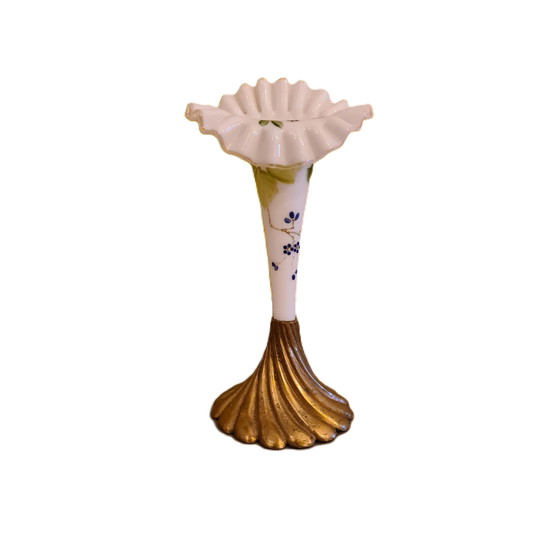 Image 1 of Opaline vase on bronze pedestal