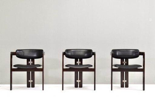 Pamplona Armchairs in Black leather by Augusto Savini for POZZI, Italy – 1965