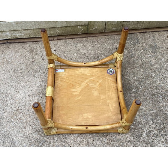 Image 1 of Vintage rattan and oak veneer coffee table for Maugrion, 1980