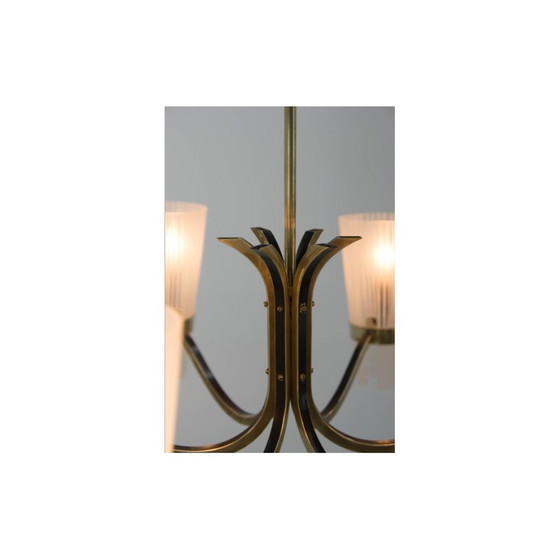 Image 1 of Vintage brass and glass chandelier, Denmark 1970s