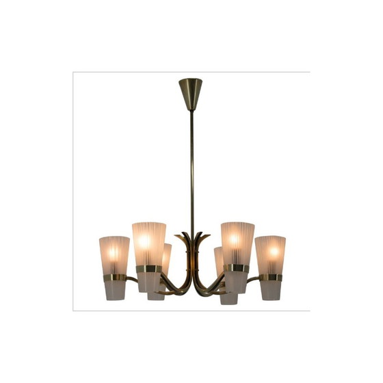 Image 1 of Vintage brass and glass chandelier, Denmark 1970s