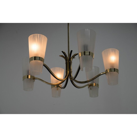 Image 1 of Vintage brass and glass chandelier, Denmark 1970s