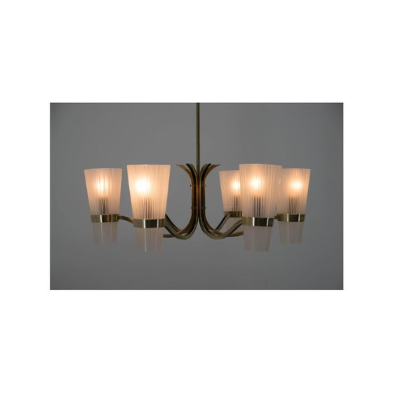 Image 1 of Vintage brass and glass chandelier, Denmark 1970s
