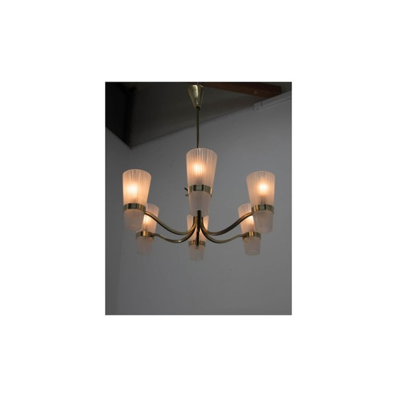 Image 1 of Vintage brass and glass chandelier, Denmark 1970s
