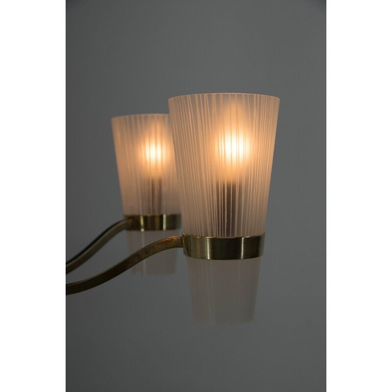 Image 1 of Vintage brass and glass chandelier, Denmark 1970s